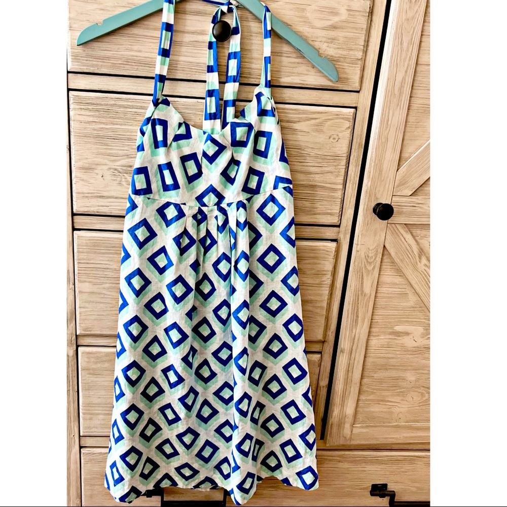 Diane Von Furstenberg Halter Backless With Iconic Dimond Print 100% Linen